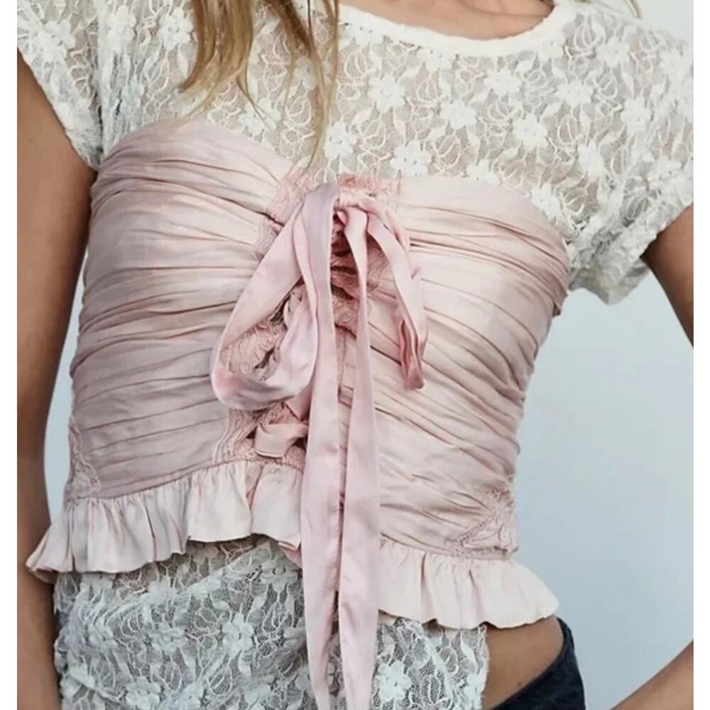 Free People Aurelia silky corset tube top ballet pink size S
